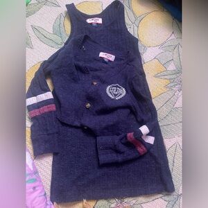 Limited Too Navy Dress With Cardigan with White and Burgundy Sleeve Stripes